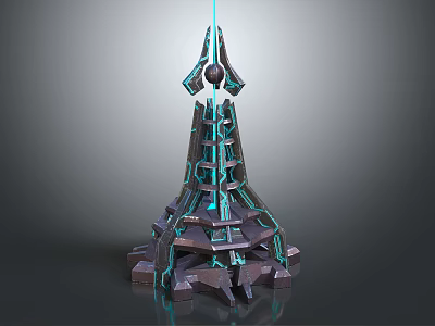 Futuristic Sci Fi Tower Structure With Glowing Blue Lines And Geometric Design 3d model
