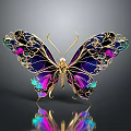 Ornate Jeweled Butterfly Featuring Gold Filigree Wings And Purple Green Enamel Accents