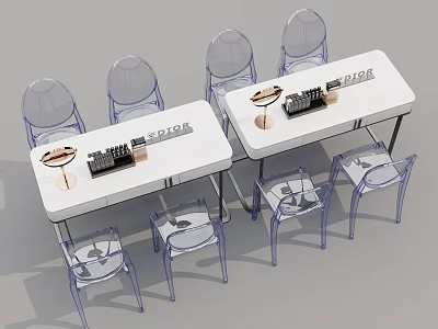 Modern White Dressing Table Interior With Vanity Mirror Accessories And Transparent Chairs 3d model