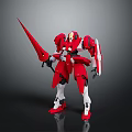 Red Mech Warrior Character With White Accents Holding Red Sword In Standing Pose