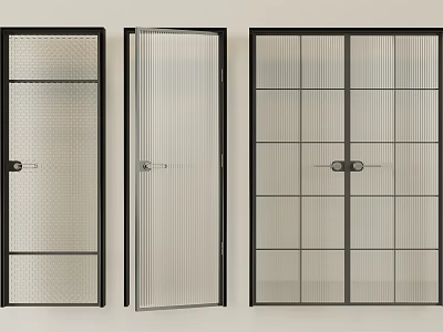 Modern Hinged Doors With Black Frames And Textured Glass Designs 3d model