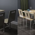 Stylish Modern Dining Table Set With Chairs Wine Glasses Plates And Green Curtain