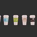 White Paper Cups With Various Beverage Logos Including Coffee And Cappuccino