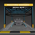 SUV Car Parked Under Covered Illuminated Carport With Blue Accent And Yellow Gray Floor