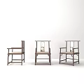 Three Chinese Style Wooden Leisure Chairs With Carved Backrest And Armrests