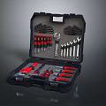Open Black Household Tool Kit With Red Handle Tools And Wrenches Screwdrivers Pliers 3d model