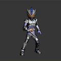 Detailed Futuristic Armored Character with Blue Red Gray Armor in Standing Pose