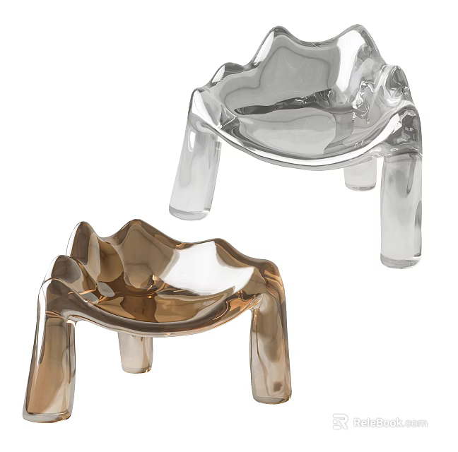Modern Transparent And Amber Acrylic Single Chair With Curved Design And Stylish Legs 3d model 