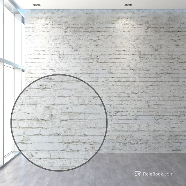 White Brick Wall With Circular Frame And Window In Minimalist Interior Space 3d model