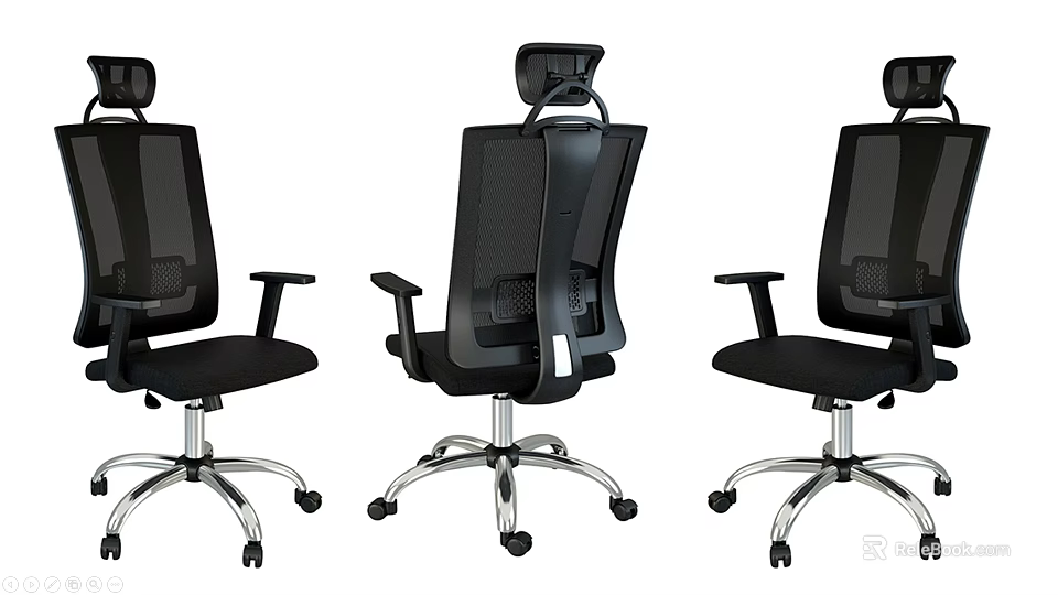 Ergonomic Black Office Chair With Mesh Back Adjustable Headrest Metal Base Wheels And Armrests 3d model 