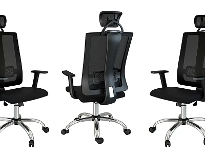 Ergonomic Black Office Chair With Mesh Back Adjustable Headrest Metal Base Wheels And Armrests 3d model