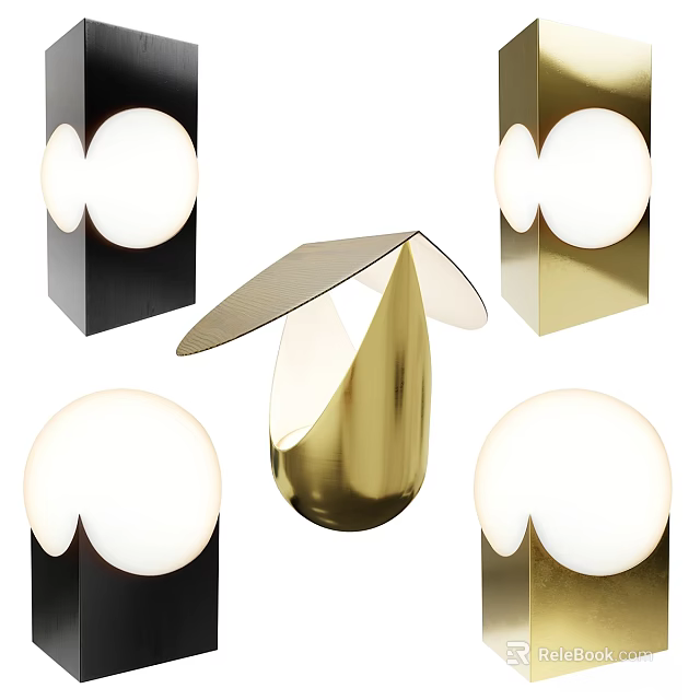Modern Table Lamps With Gold And Black Bases Spherical Cone Shades 3d model 