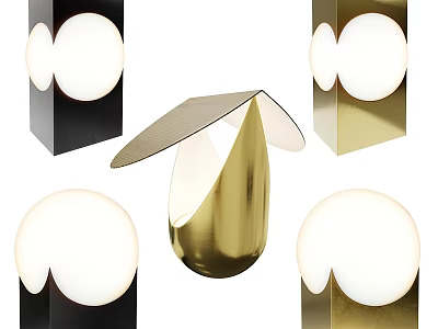 Modern Table Lamps With Gold And Black Bases Spherical Cone Shades 3d model