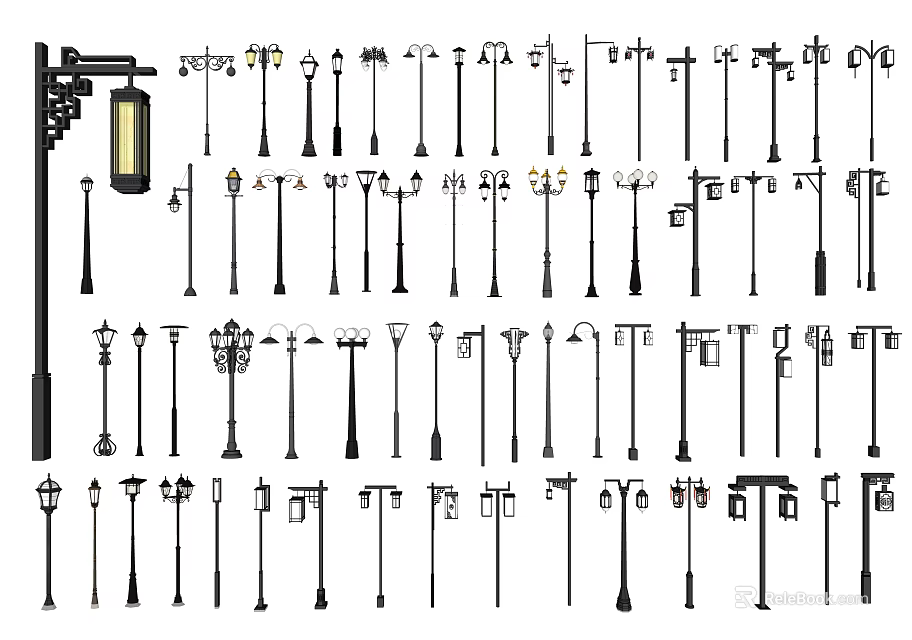 Outdoor Lights Various Decorative Designs And Different Lamp Post Styles 3d model