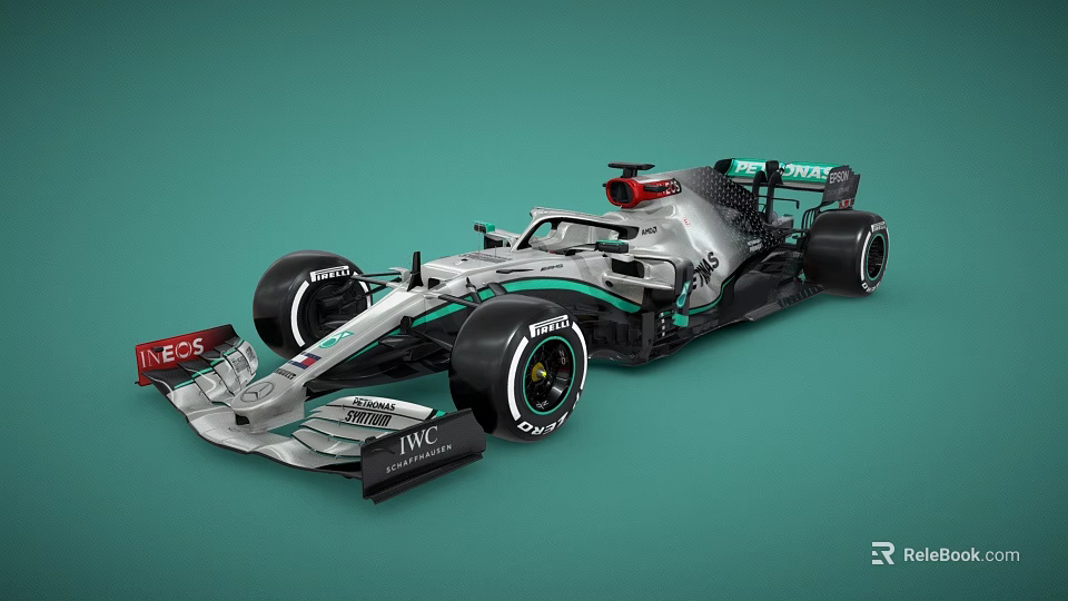 Silver and Green Formula 1 Race Car With PETRONAS INEOS Logos Aerodynamic Design 3d model 