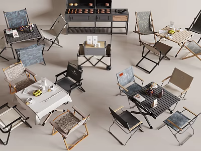 Stylish Outdoor Table Set With Foldable Chairs And Tabletop Accessories For Patio 3d model