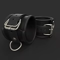 Black Leather Handcuffs With Metal Buckles And Ring Design Details