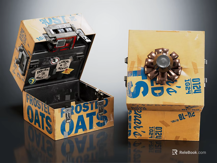 Frosty Oats Packaging Boxes Open With Interior And Closed With Decorative Bow 3d model 