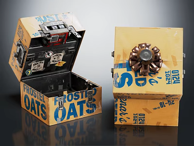 Frosty Oats Packaging Boxes Open With Interior And Closed With Decorative Bow 3d model