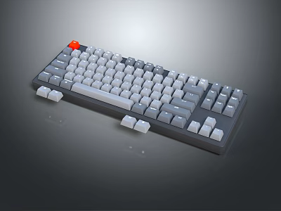 Stylish Gray And White Keyboard With Red Accent Key And Full Size Layout 3d model