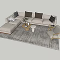 Modern Beige Sectional Sofa And Coffee Table Set With Decorative Cushions Side Table Area Rug 3d model