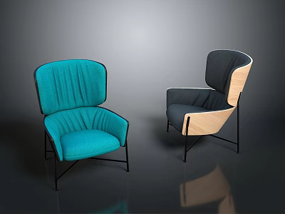 Turquoise And Gray Single Sofa With Wooden Accent And Metal Legs Modern Design 3d model