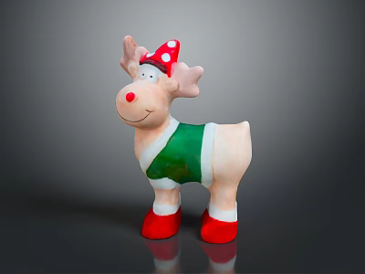 Christmas Themed Reindeer Doll With Red Polka Dot Hat Green White Scarf And Red Boots 3d model