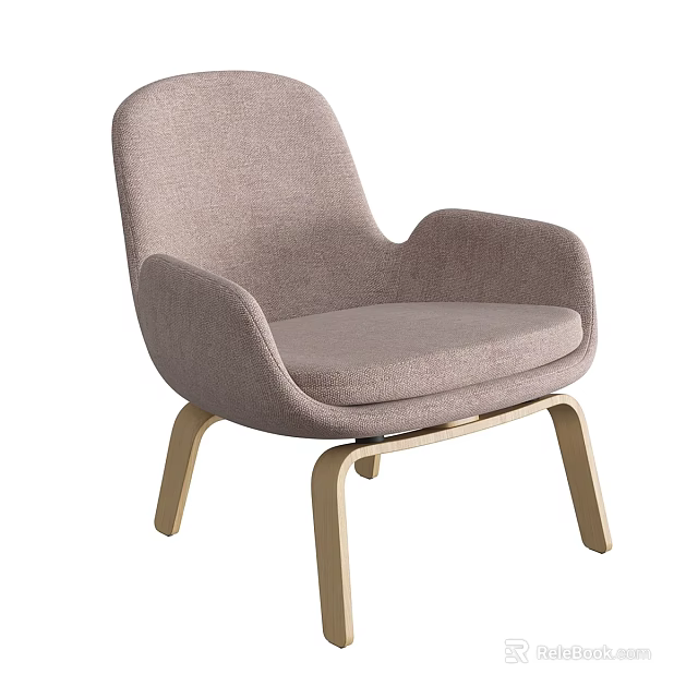 Modern Accent Chair With Light Gray Fabric And Wooden Legs Design 3d model 