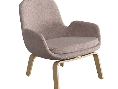 Modern Accent Chair With Light Gray Fabric And Wooden Legs Design 3d model