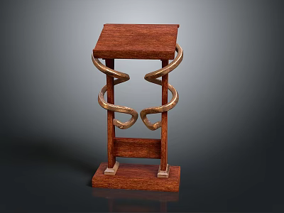 Elegant Wooden Accent Table with Square Top and Scroll Metal Legs 3d model
