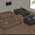 Brown And Black Leather Two Seater Sofa With Pillows In Living Room Wooden Floor