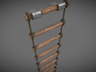 Wooden Rope Ladder Featuring Wooden Steps Metal Brackets and Rope Fastenings 3d model