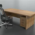 Modern Wooden Office Desk With Drawer Cabinet And Black Mesh Chair