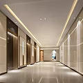 Modern Elevator Corridor With Stylish Lighting And Wall Panels 3d model