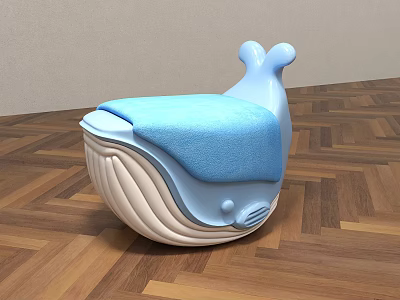 Whale Shaped Kids Chair With Blue Cushion And White Body Design 3d model