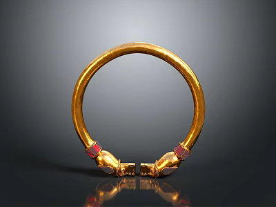 Elegant Golden Decorative Bracelet Featuring Red Gemstones On Both Ends 3d model