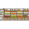 Well Organized Fruit Display Shelves With Various Fresh Fruits In Grocery Store