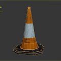 Orange Traffic Cone With Reflective Stripe And Black Base On Gray Background 3d model