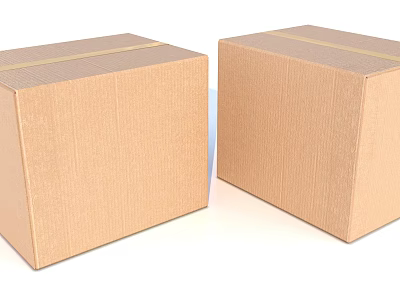 Two Brown Cardboard Boxes With Striped Tape On White Background 3d model