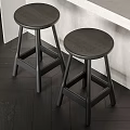 Sleek Minimalist Solid Black Wood Round Bar Stools Set For Contemporary Home Kitchen Counter Decor