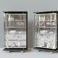 Elegant Modern Buffet Cabinet with Transparent Glass Doors and Crystal Decor on Wheels