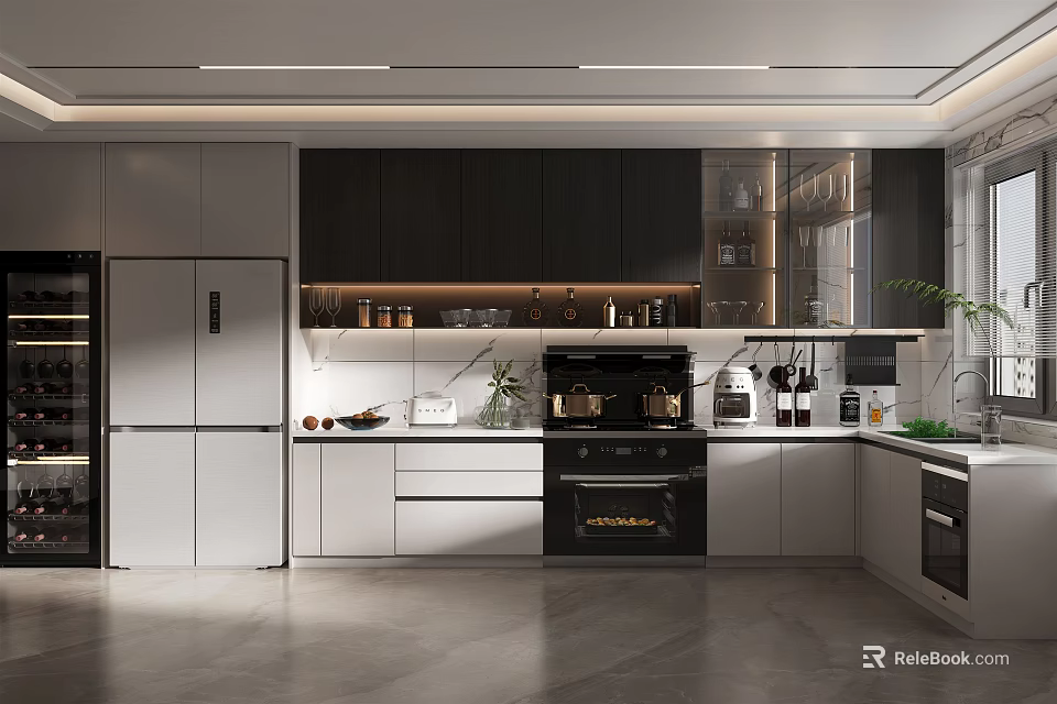 Modern Kitchen Interior Design With Open Layout Island Counter And Appliances 3d model 