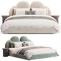 Light Grey Soft Green Kids Bed with Padded Curved Headboard Pillows Quilt and Side Table