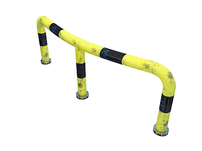 Road Infrastructure Featuring Yellow And Black Rusted Metal Protective Guardrail 3d model