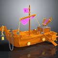 Wooden Ship Design Featuring Pink Flag Skull Symbol Lantern Chain And Oar