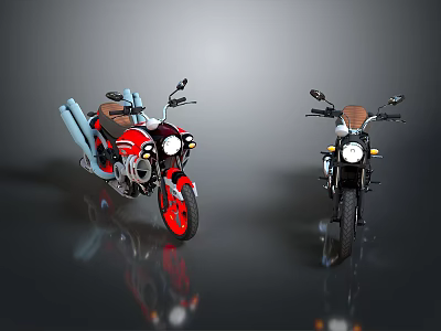 Classic Red And Black Motorcycles With Chrome Exhaust And Leather Seats 3d model