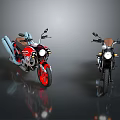Classic Red And Black Motorcycles With Chrome Exhaust And Leather Seats