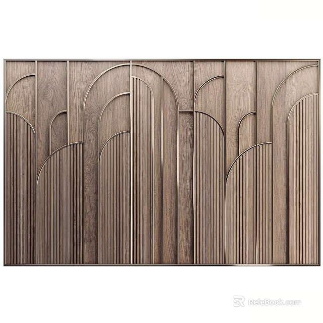 Modern Textured Wooden Wall Panel with Arched Patterns and Vertical Stripes 3d model