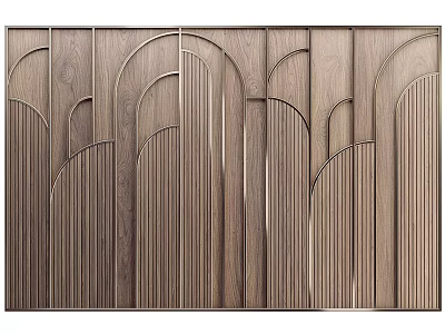 Modern Textured Wooden Wall Panel with Arched Patterns and Vertical Stripes 3d model