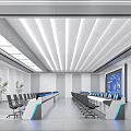Modern Monitoring Room Interior With Multiple Monitors Control Desks And Office Chairs
